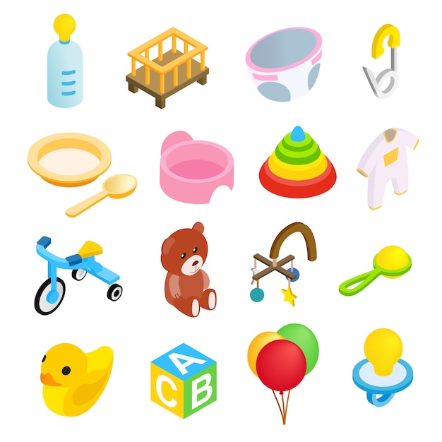 Download Premium Vector | Baby isometric 3d icon set