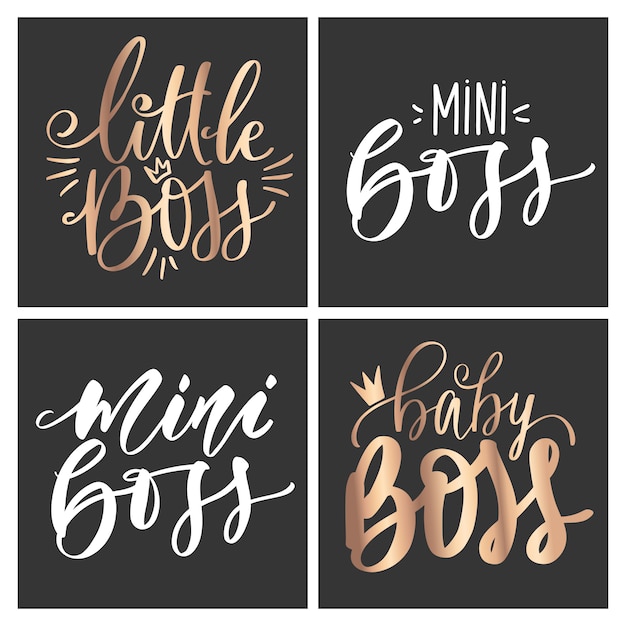 Premium Vector Baby Little Mini Boss Set Of Golden Sparkle Lettering Quotes With Queen Crown