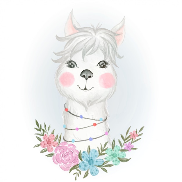 Download Premium Vector | Baby llama adorable with floral ...