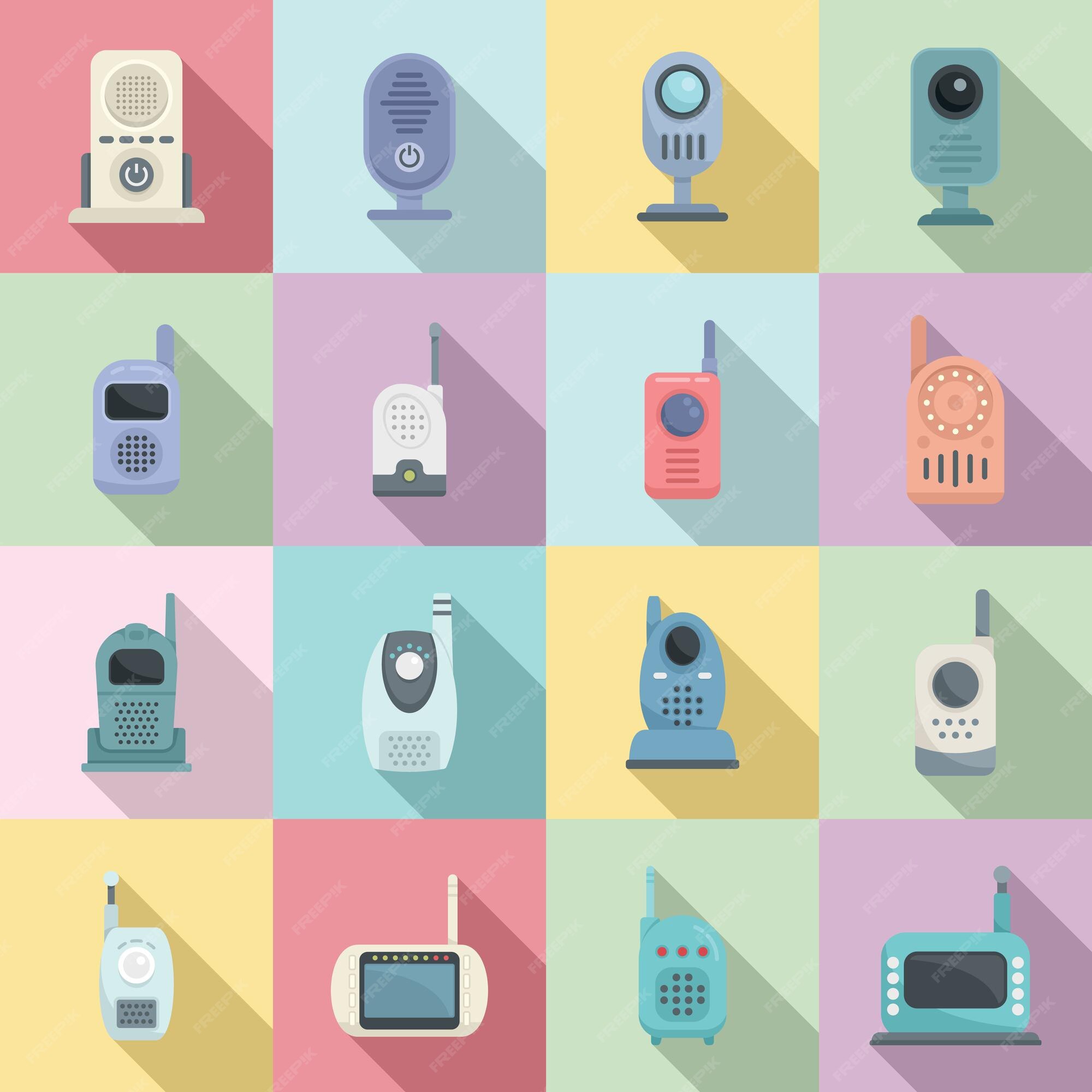 Premium Vector | Baby monitor icons set flat vector. button communication