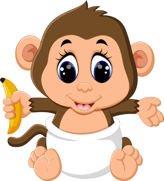 Download Baby monkey holding banana Vector | Premium Download