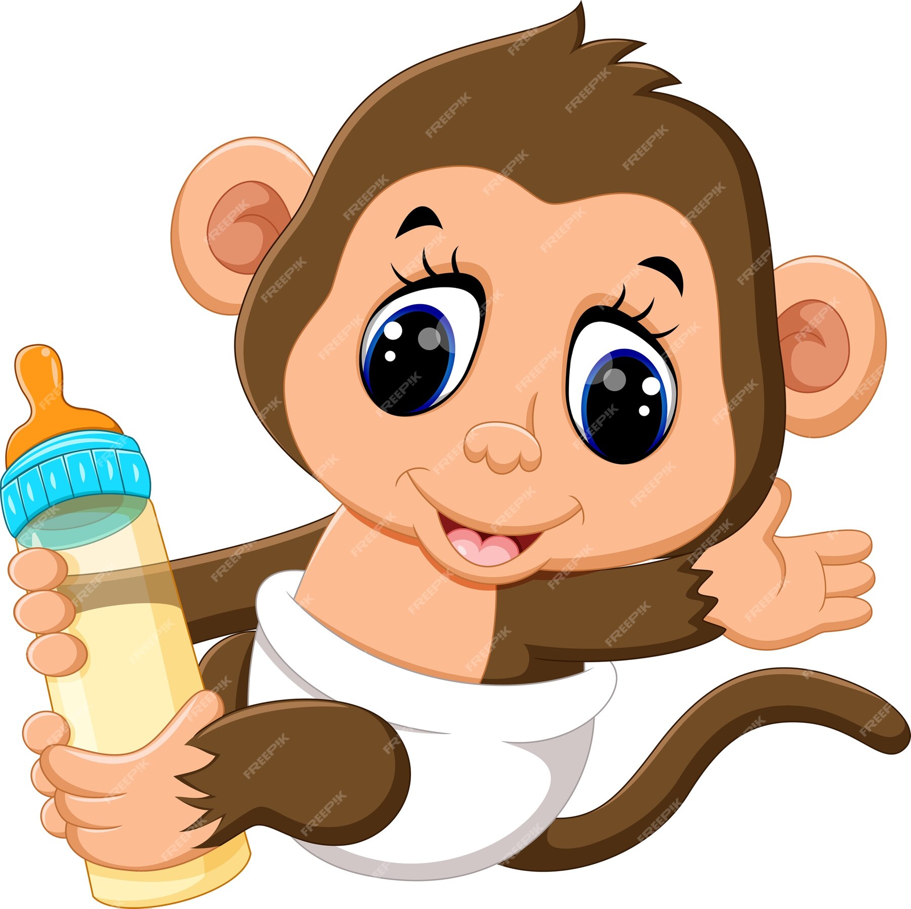 Premium Vector | Baby monkey holding milk bottle