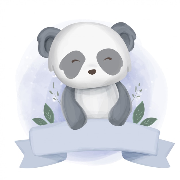 Download Baby panda with a ribbon | Premium Vector
