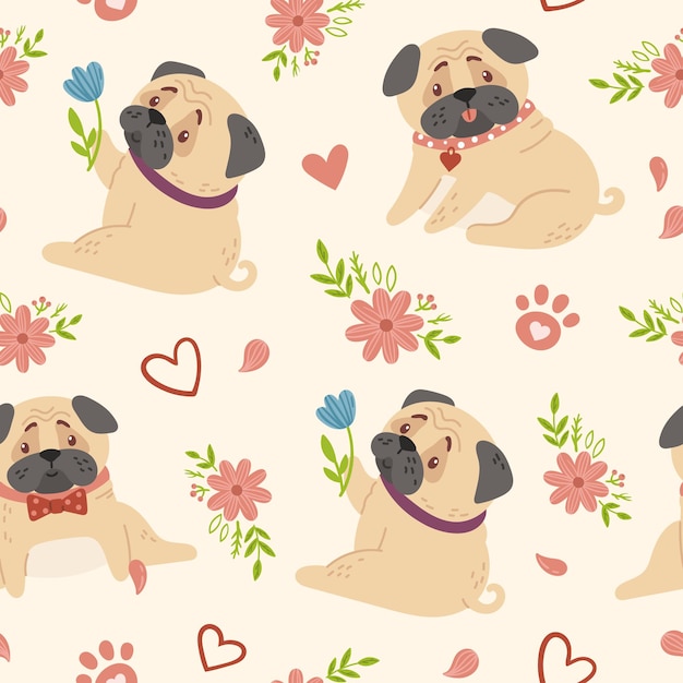 Premium Vector Baby Pugs Kids Seamless Pattern