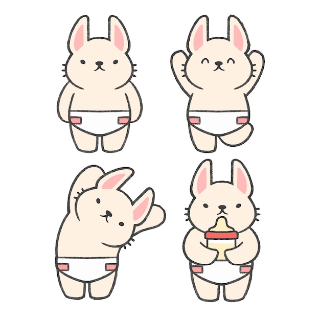 Download Baby rabbit hand drawn cartoon collection | Premium Vector