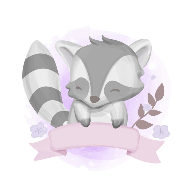 Download Baby raccoon with a ribbon | Premium Vector