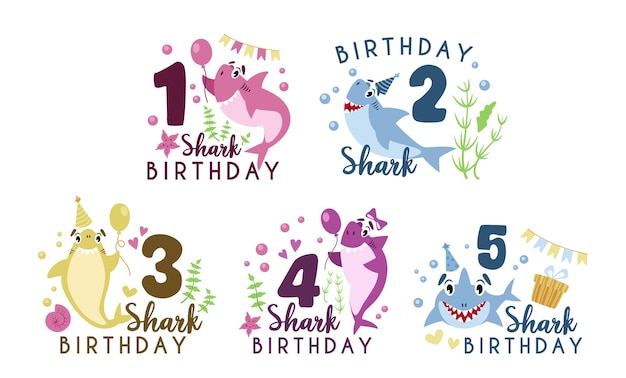 Premium Vector Baby Shark Birthday Party Clipart Cartoon Baby Birthday Composition