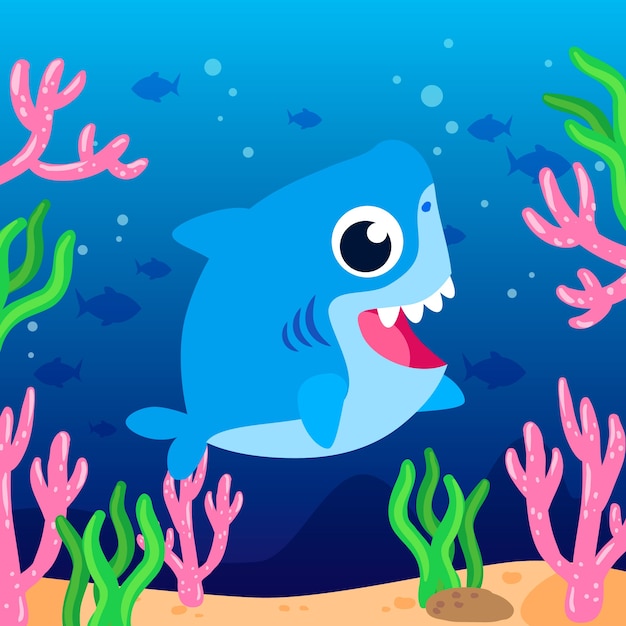 Baby Shark In Cartoon Style Illustration Free Vector