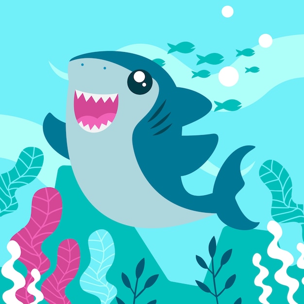 Download Baby shark in cartoon style | Free Vector