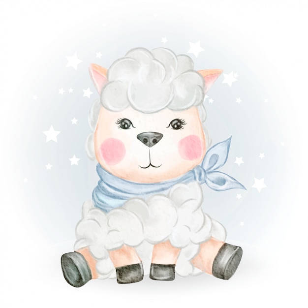 赤ちゃん羊かわいい水彩イラスト プレミアムベクター