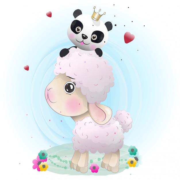 Baby sheep cute character painted with watercolor Vector ...