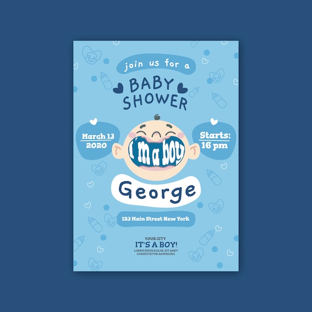 Free Vector Baby Shower For Boy Invitation Template Design