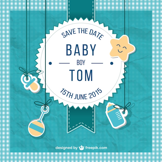 Download Baby shower card for boy in scrapbook style Vector | Free Download