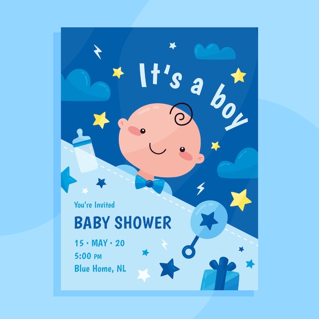 Baby shower card for boy | Free Vector