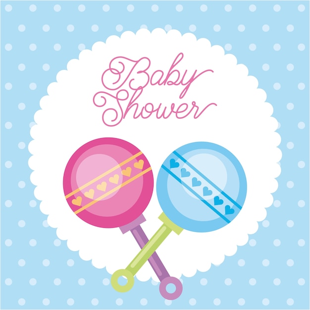 Premium Vector Baby Shower Card Greeting With Rattler Toy Dots Background