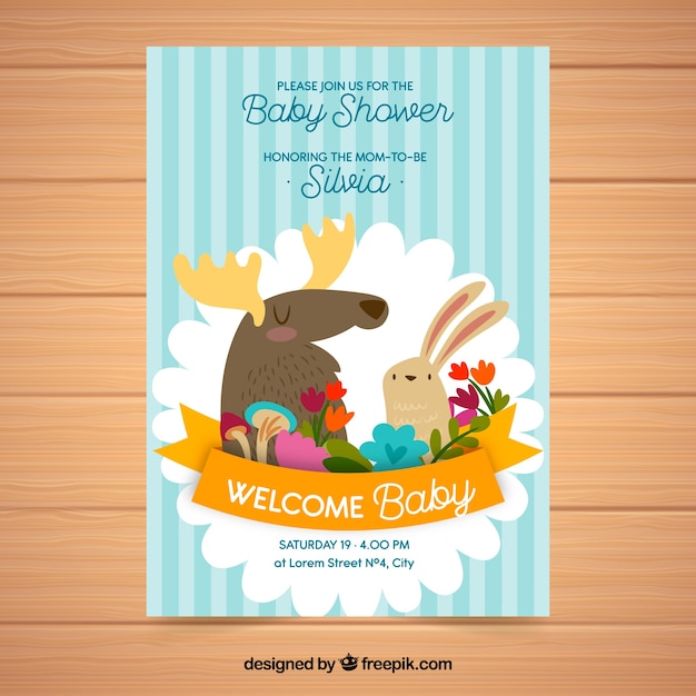 Free Vector Baby Shower Card In Hand Drawn Style