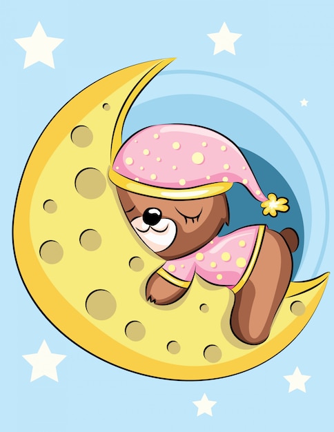 Download Baby shower card sleeping brown bear on the moon Vector ...