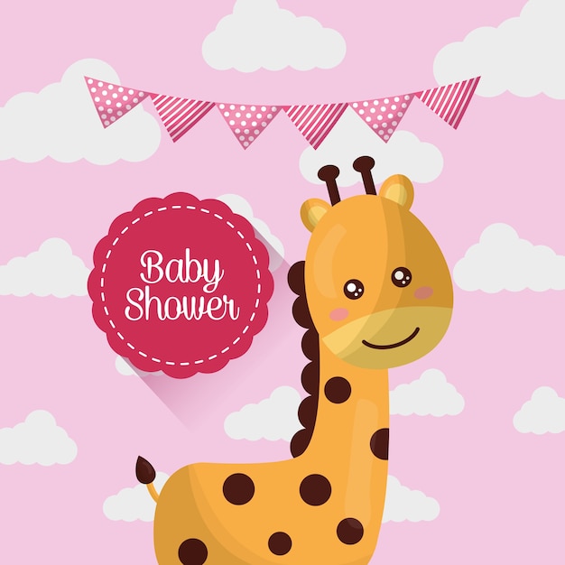 Download Baby shower card smiling cute giraffe pink clouds pennant ...