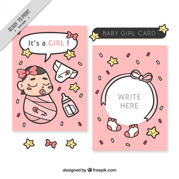 Download Baby shower card template with a girl | Free Vector