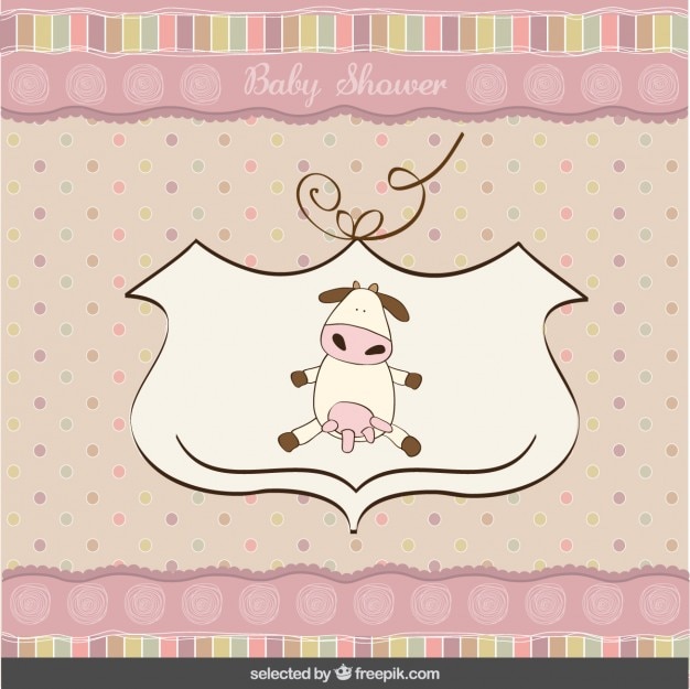 Download Baby shower card with a cute cow Vector | Free Download