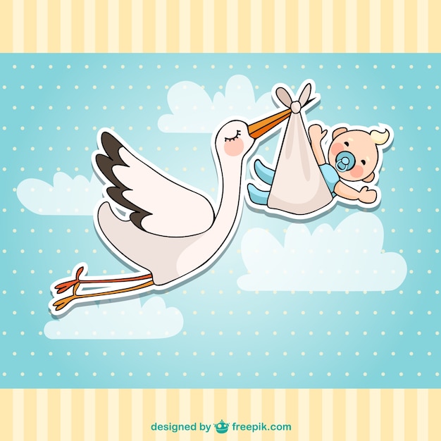 Baby shower card with a stork and a baby