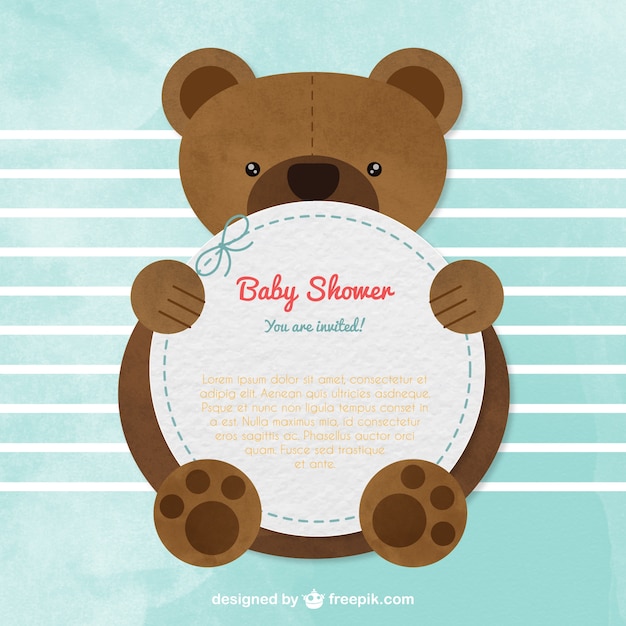 Download Baby shower card with a teddy bear Vector | Free Download