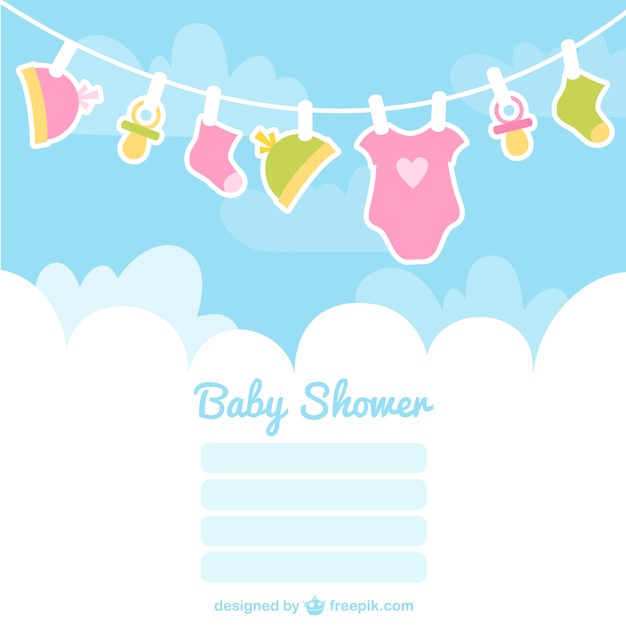 Baby shower card with baby clothes