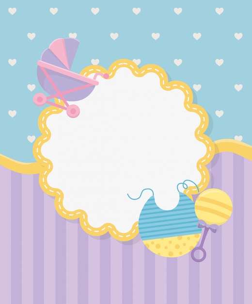 Download Baby shower card with cart Vector | Free Download