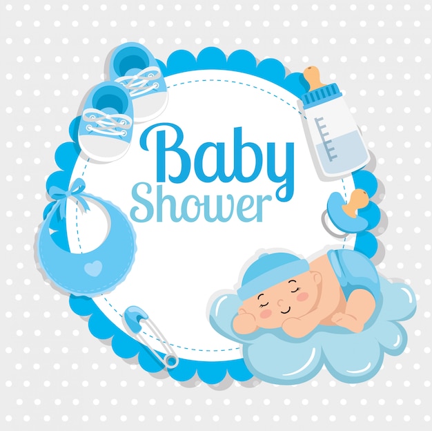 Premium Vector Baby Shower Card With Cute Little Boy And Decoration