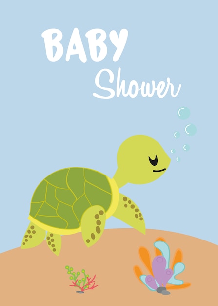 Download Baby shower card with cute sea turtle vector. | Premium Vector