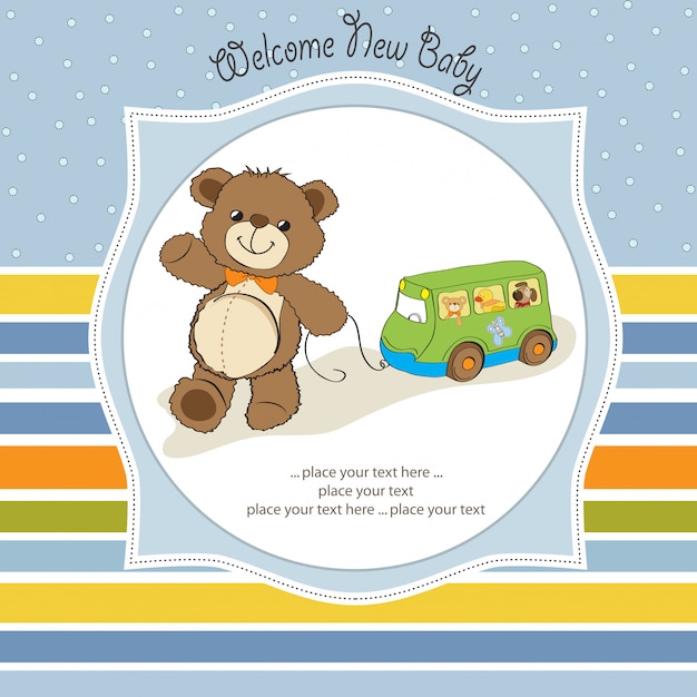 Download Baby shower card with cute teddy bear and bus toy ...