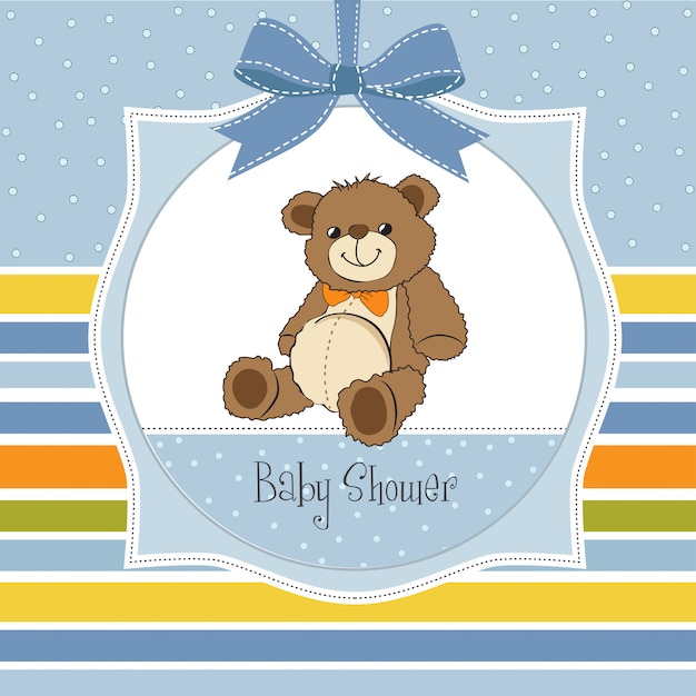Premium Vector | Baby shower card with cute teddy bear toy