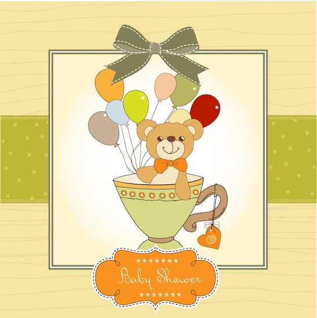 Download Baby shower card with cute teddy bear | Premium Vector