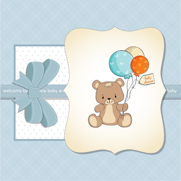 Download Baby shower card with cute teddy bear | Premium Vector