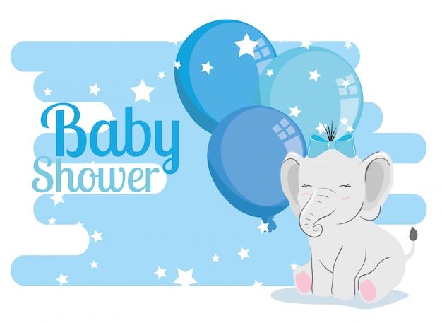 Premium Vector Baby Shower Card With Elephant And Balloons Helium