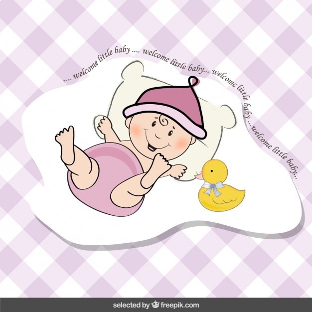 Baby shower card with funny baby and
duck