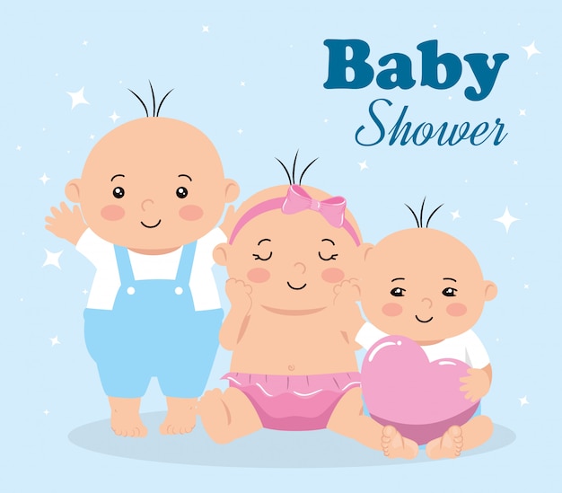 Premium Vector | Baby shower card with group of babies