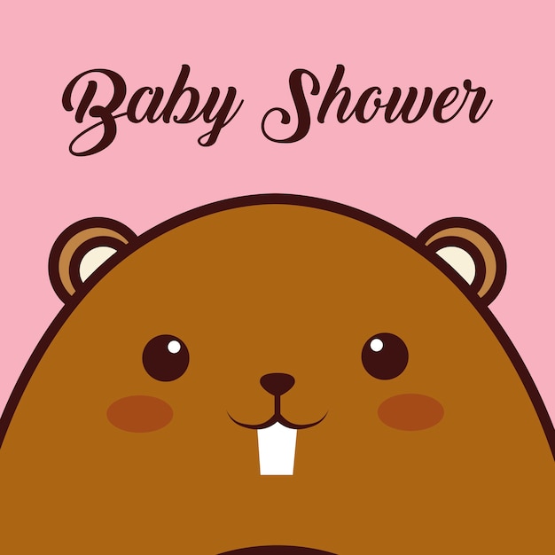 かわいいビーバー動物のアイコンが付いているベビーシャワーカード プレミアムベクター