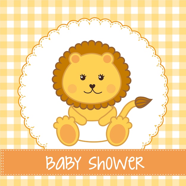 Premium Vector Baby Shower Card With Lion Over Yellow Background Vector