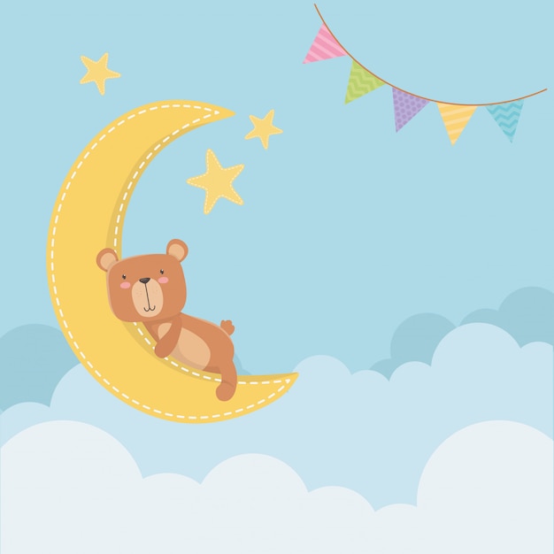 Download Free Vector | Baby shower card with little bear in moon ...