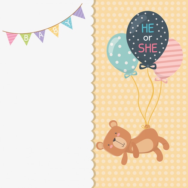 Download Baby shower card with little bear teddy and balloons ...