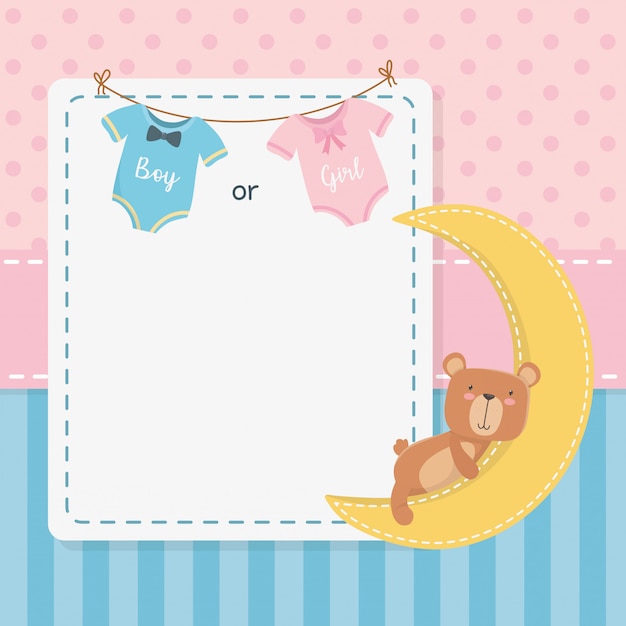 Download Baby shower card with little bear teddy and moon Vector ...