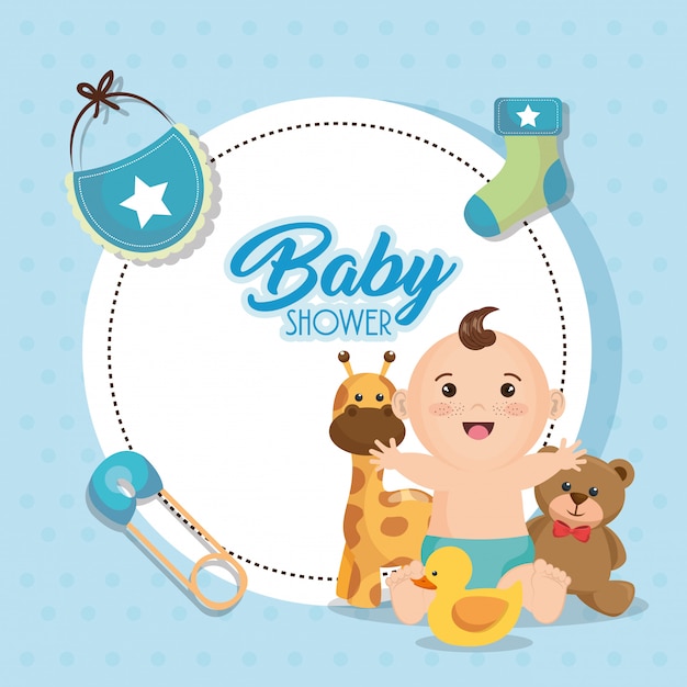 Download Baby shower card with little boy Vector | Free Download