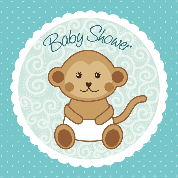 Premium Vector Baby Shower Card With Monkey Over Blue Background Vector