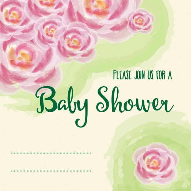 Baby shower card with pink watercolor\
flowers
