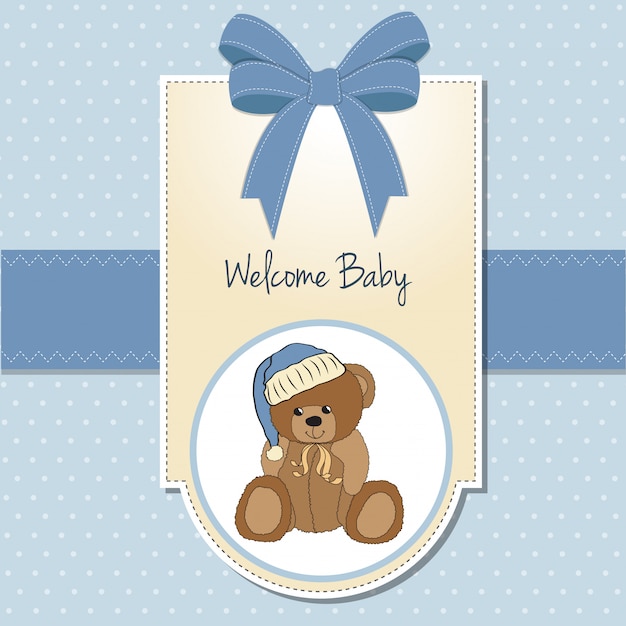 Download Baby shower card with sleepy teddy bear | Premium Vector