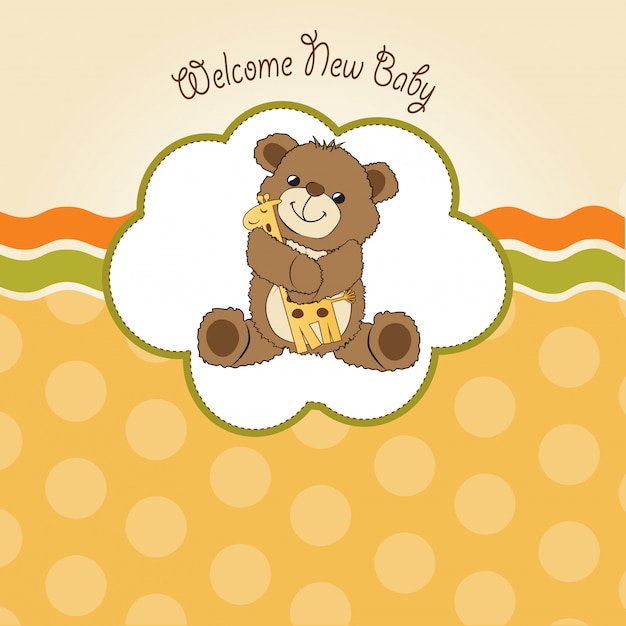 Download Baby shower card with teddy bear and his toy | Premium Vector