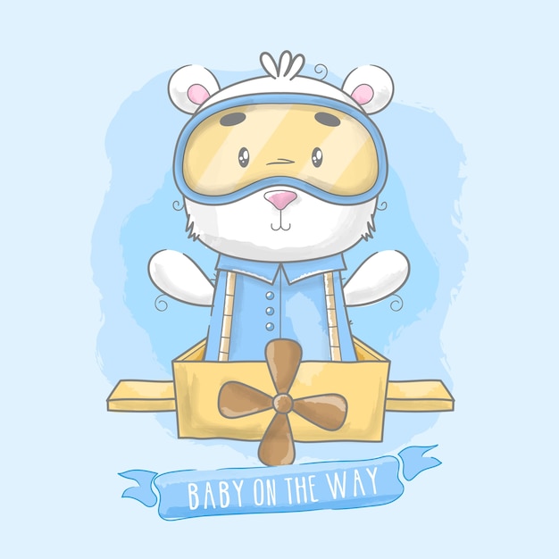 Download Premium Vector | Baby shower card with teddy bear in plane