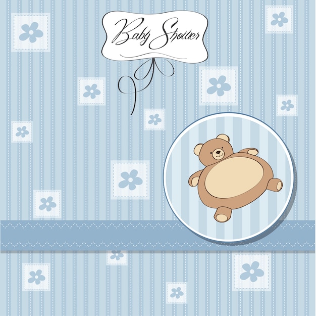 Download Baby shower card with teddy bear toy | Premium Vector