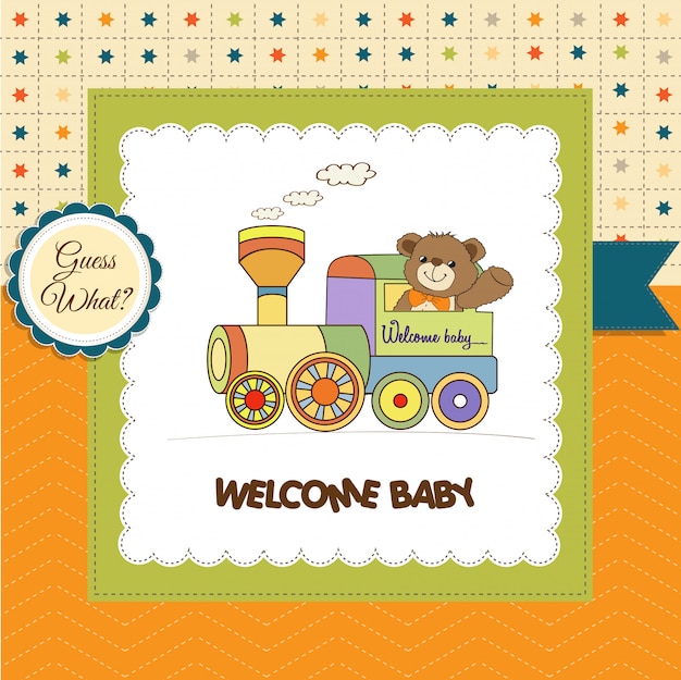 Download Baby shower card with teddy bear and train toy | Premium ...